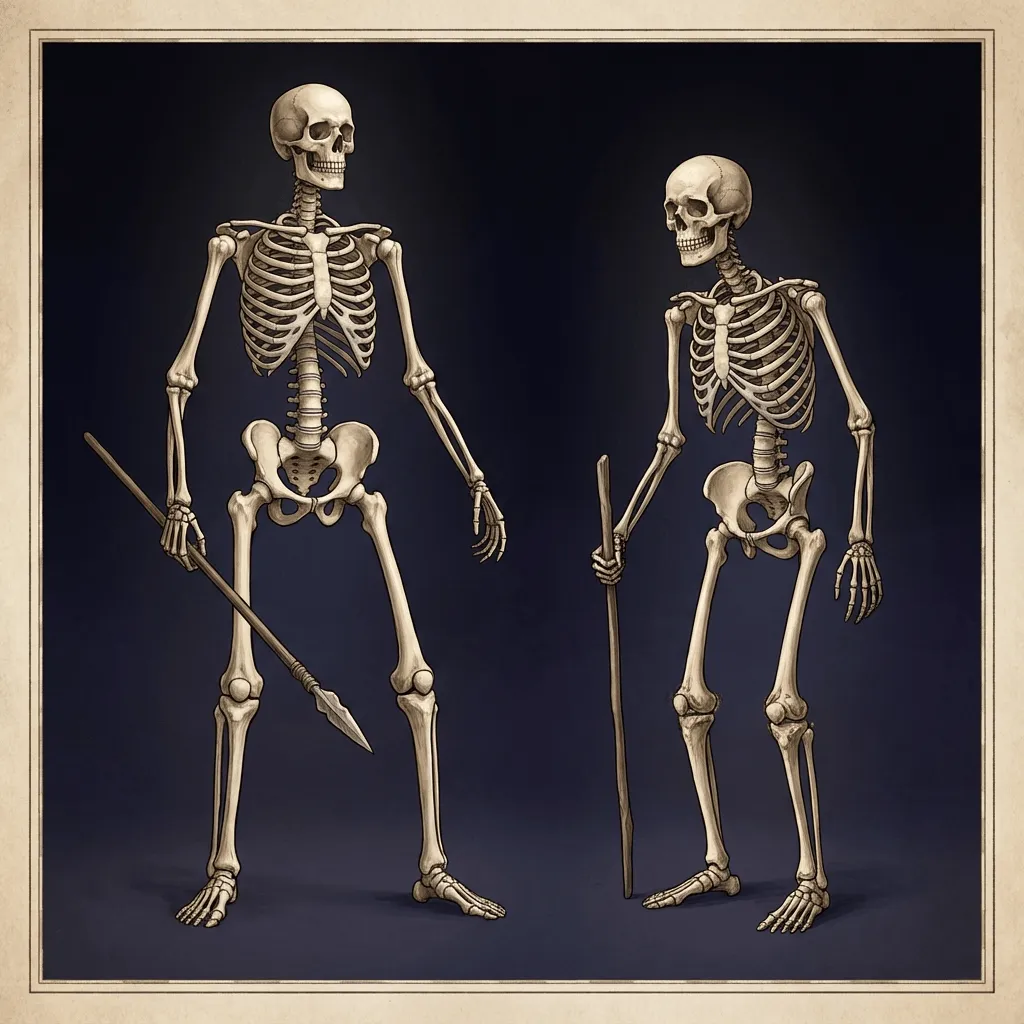 Comparación de esqueletos: Cazador vs Agricultor