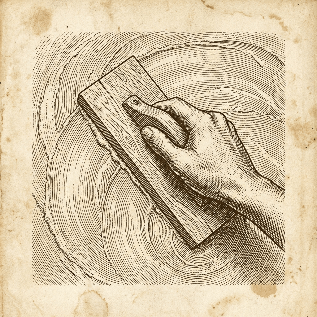 Detalle de mano usando un fratás de madera