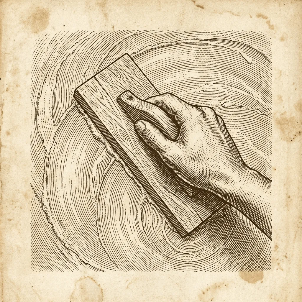 Detalle de mano usando un fratás de madera