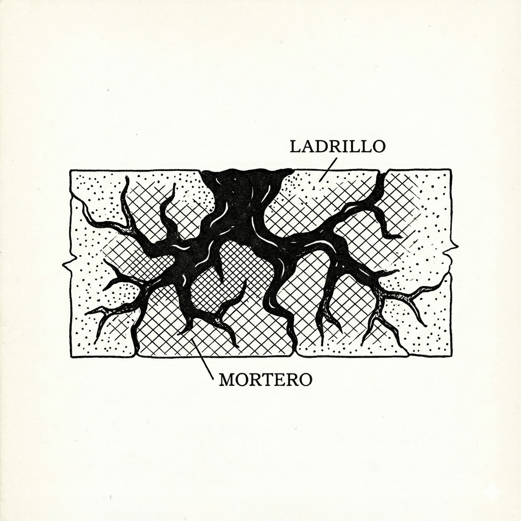Diagrama microscópico del agarre mecánico del mortero